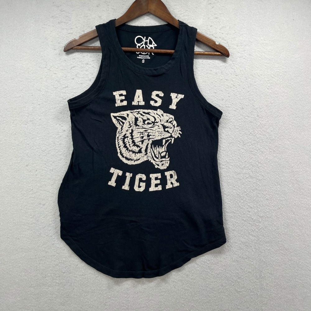 Chaser Tank Top Womens S Black Easy Tiger Graphic Distressed Rocker Streetwear‎